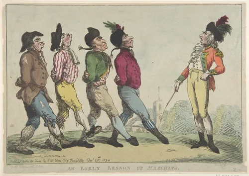 An Early Lesson of Marching by Thomas Rowlandson, print, 1794