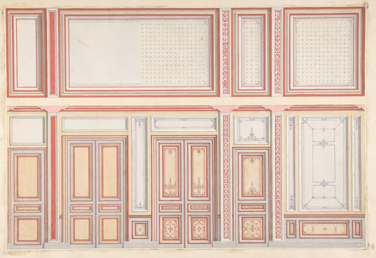 Two designs for wall panels by Jules-Edmond-Charles Lachaise, drawing, 1850-1900