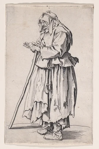La Mendiante Venant de Recevoir la Charité (The Female Beggar Receiving her Charity), from Les Gueux suite appelée aussi Les Mendiants, Les Baroni, ou Les Barons (The Beggars, also called the Barons) by Jacques Callot, print, 1618-1628
