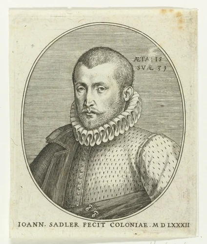 Zelfportret van Johann Sadeler op 31-jarige leeftijd by Unknown, print, 1582