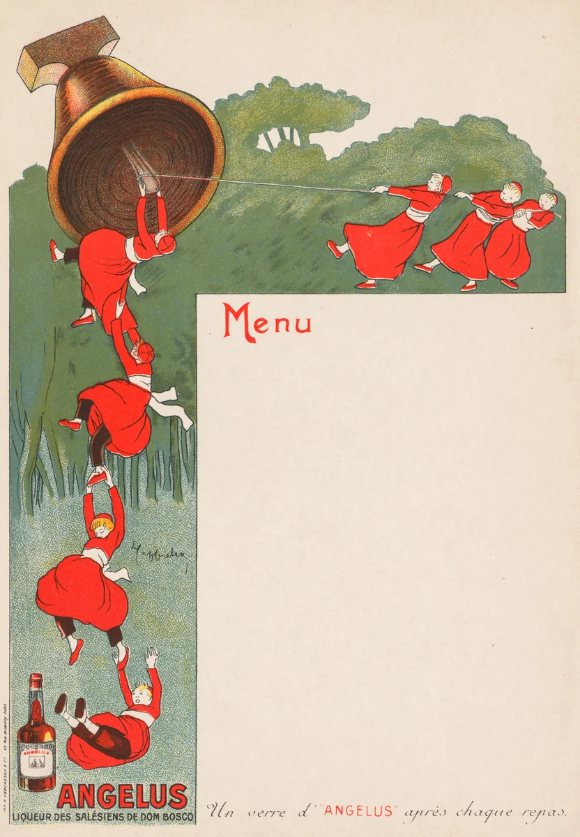 Menu Page (Angelus: Liqeur des Salésiens de Dom Bosco) by Leonetto Cappiello, print, 1911