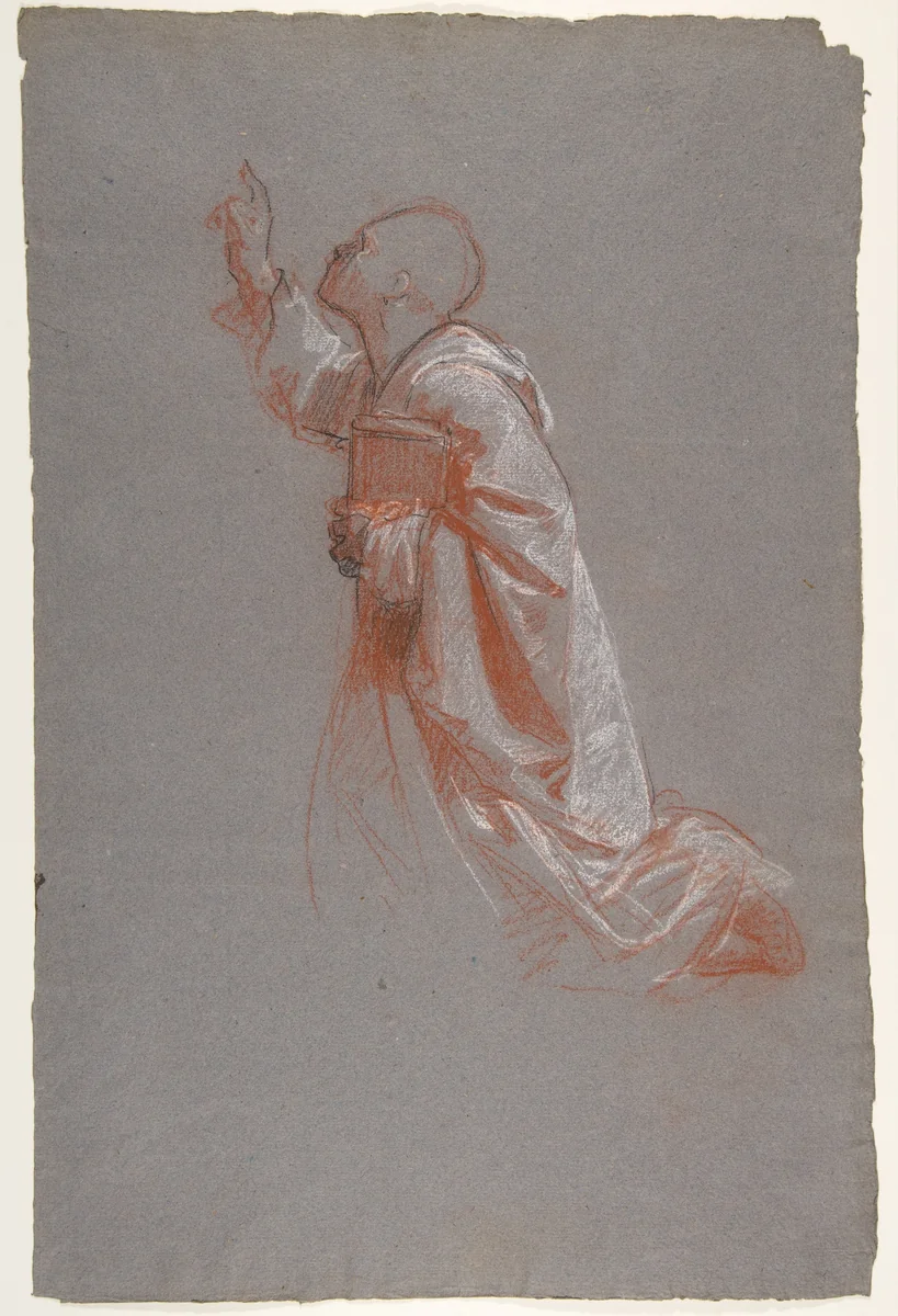 Cleric (lower register; study for wall paintings in the Chapel of Saint Remi, Sainte-Clotilde, Paris, 1858) by Isidore Pils, drawing, 1830-1875