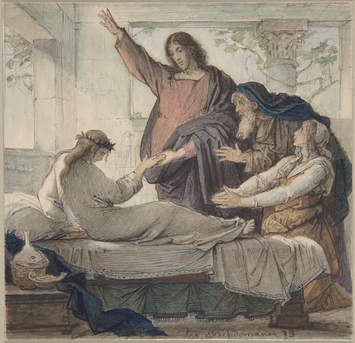 The Raising of the Daughter of Jairus by Eduard Julius Friedrich Bendemann, drawing, 1873