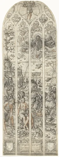 Adam en Eva na de verdrijving uit het paradijs by Dirck Pietersz. Crabeth, drawing, 1550-1555