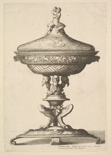 Ornate goblet by Wenceslaus Hollar, print, 1642