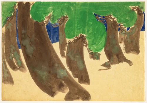 Flowers of a Hundred Worlds (Momoyogusa): Windswept Pines (Sonarematsu) by Kamisaka Sekka, drawing, 1909