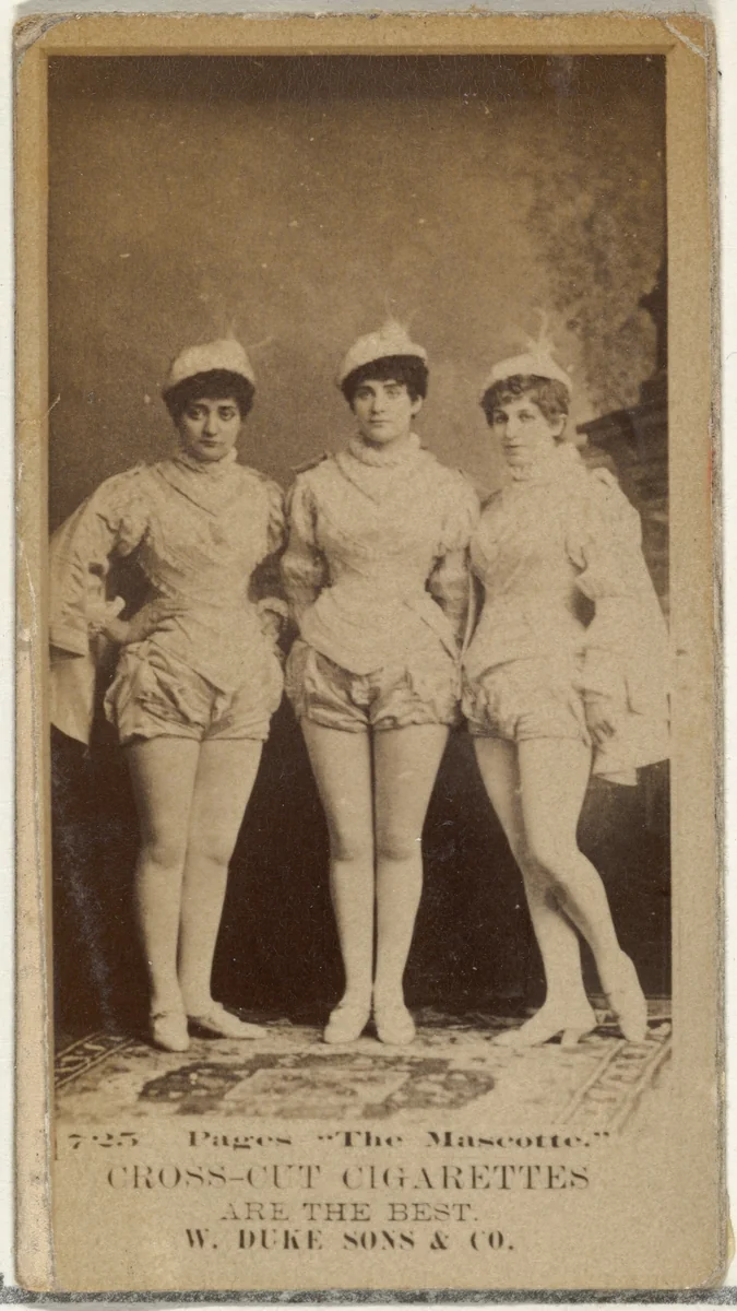 Card Number 725, Pages "The Mascotte," from the Actors and Actresses series (N145-3) issued by Duke Sons & Co. to promote Cross Cut Cigarettes by W. Duke, Sons & Co., photograph, 1880-1889