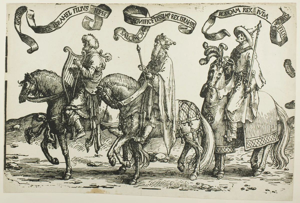 David, Solomon, Rehoboam, plate one, from The Twelve Kings of Israel by Lucas van Leyden, print, 1515-1525