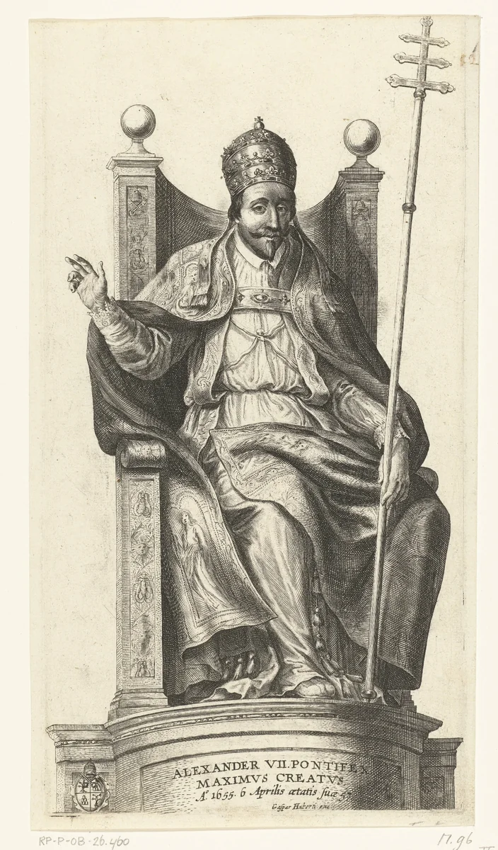 Portret van paus Alexander VII by Pieter de Bailliu, print, 1655-1660