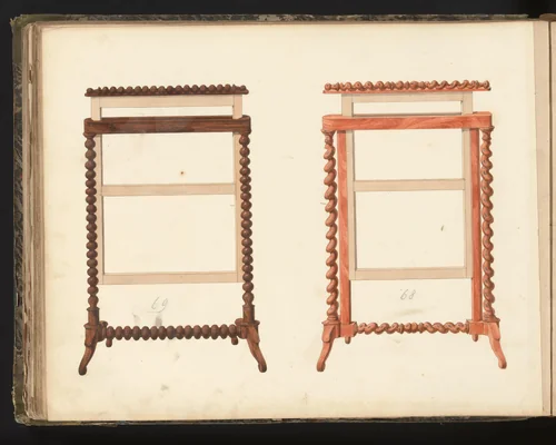 Twee ontwerpen voor haardschermen by anonymous, drawing, 1825-1839