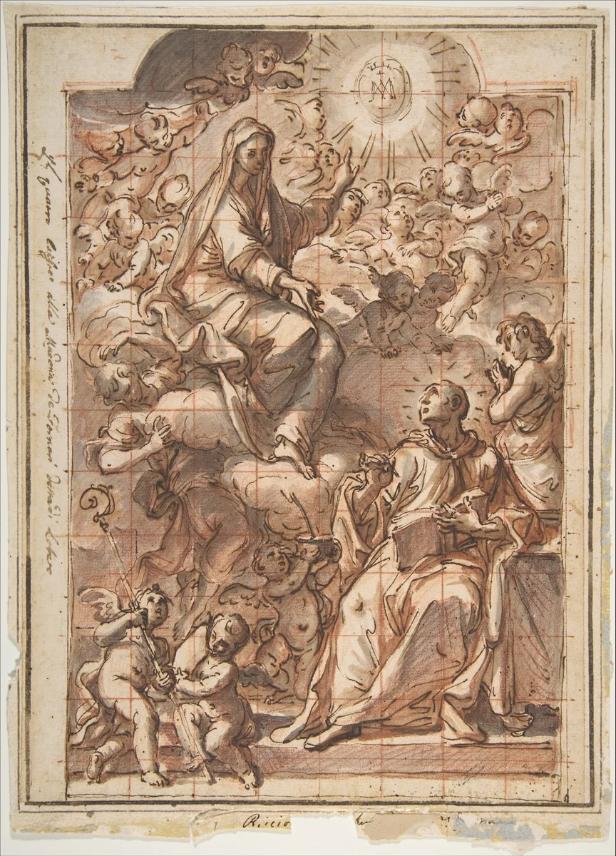 The Virgin Appearing to St. Bernard of Clairvaux by Niccolò Ricciolini, drawing, 1687-1772
