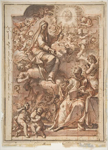 The Virgin Appearing to St. Bernard of Clairvaux by Niccolò Ricciolini, drawing, 1687-1772