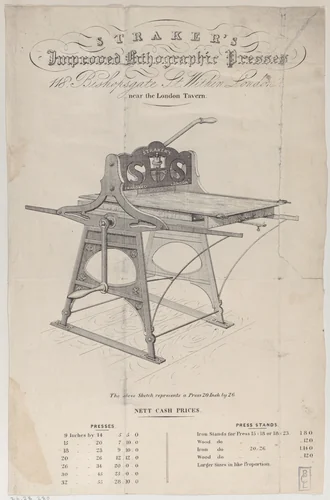 Trade Card for Straker's Improved Lithographic Presses by anonymous, print, 1800-1900