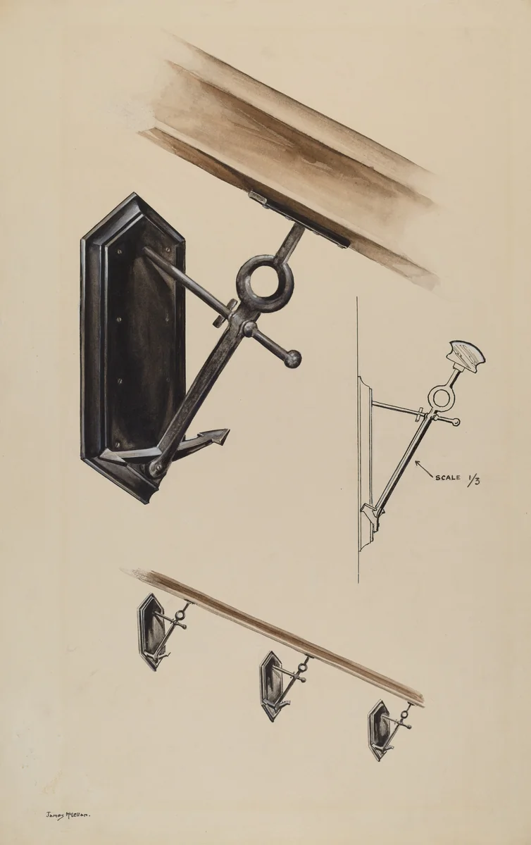 Wrought Iron Banister Bracket by James McLellan, index of american design, 1937