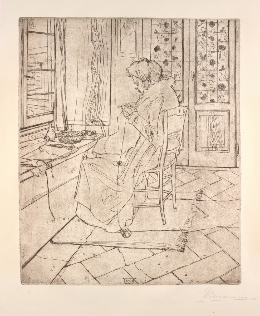 The Artist's Mother Crocheting by Umberto Boccioni, print, 1907