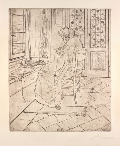 The Artist's Mother Crocheting by Umberto Boccioni, print, 1907