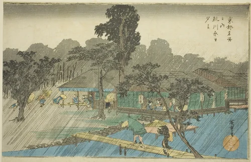 Evening Shower at the Bank of Tadasu River (Tadasugawara no yudachi), from the series "Famous Places in Kyoto (Kyoto meisho no uchi)" by Utagawa Hiroshige (歌川広重), print, 1829-1839