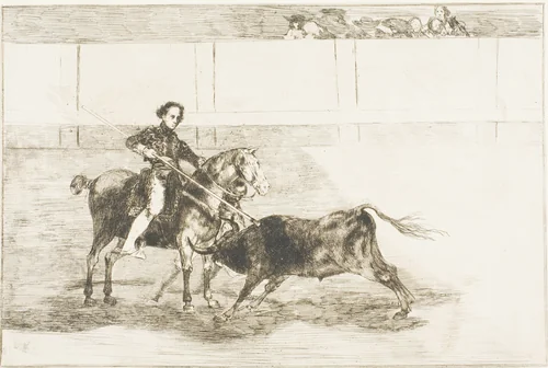 Manly courage of the celebrated Pajuelera in the ring at Saragossa, plate 22 from The Art of Bullfighting by Francisco José de Goya, print, 1814-1816