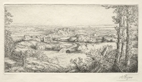 A Valley in Burgundy (Une Vallée en Bourgogne) by Alphonse Legros, print, 1857-1911