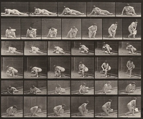 Plate Number 270. Arising from the ground with a pamphlet in left hand by Eadweard Muybridge, photograph, 1887