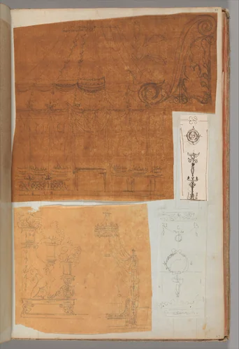 Page from a Scrapbook containing Drawings and Several Prints of Architecture, Interiors, Furniture and Other Objects by Charles Percier, book, 1795-1805