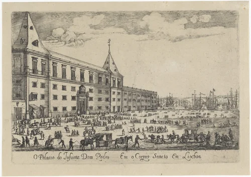 Gezicht op het paleis van Don Pedro te Lissabon by Dirk Stoop, print, 1662