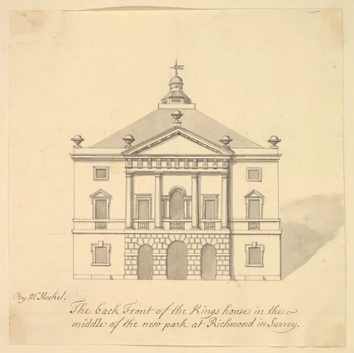 Elevation of Back Façade of the Kings House, Richmond, Surrey by Augustus Heckel, drawing, 1727-1740