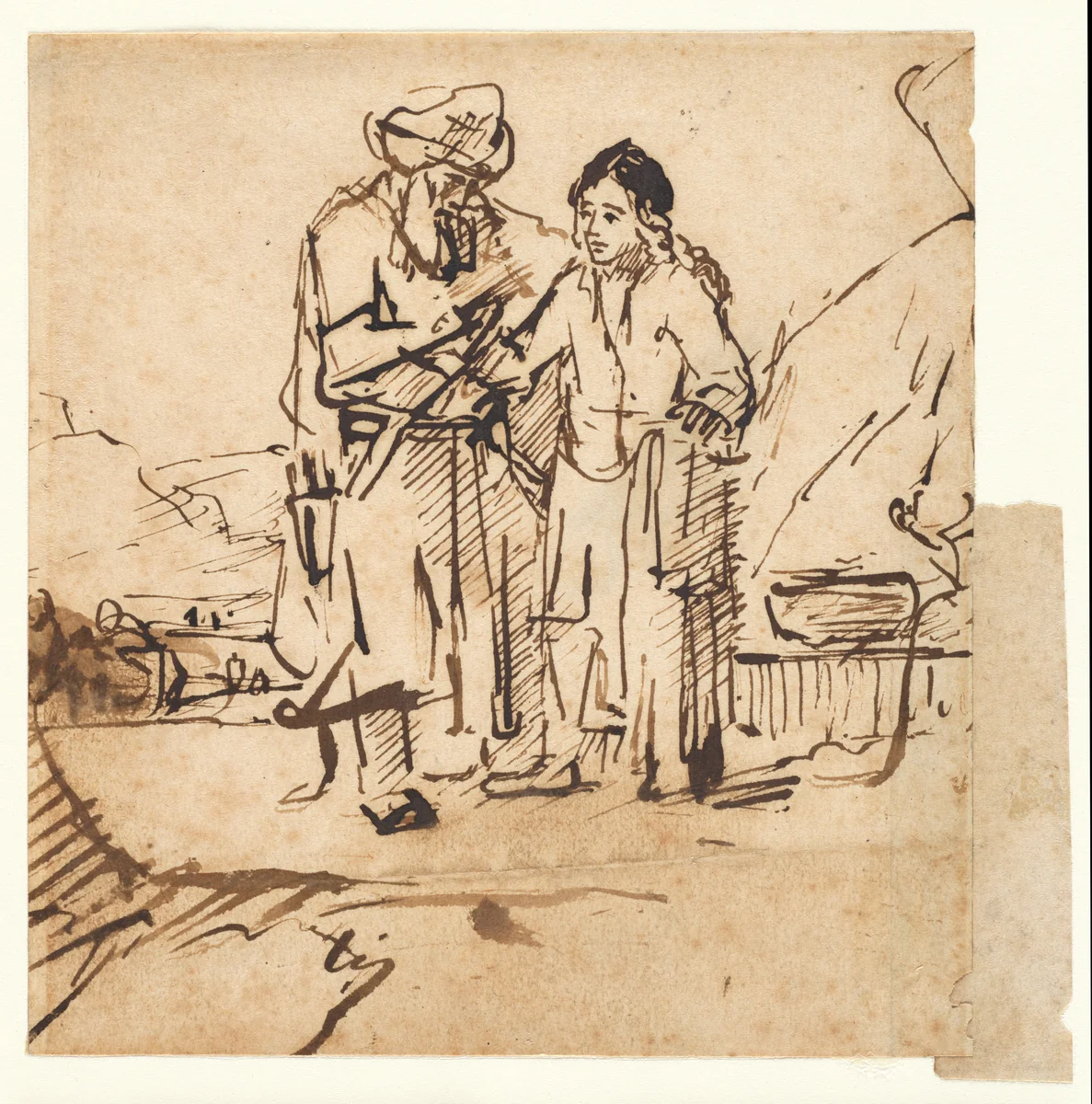 Abraham and Isaac before the Sacrifice by Rembrandt van Rijn, drawing, 1641-1648