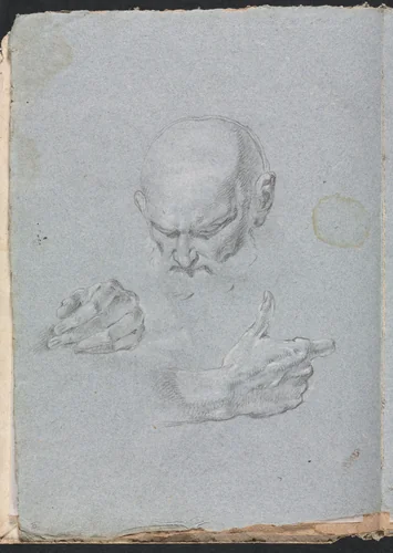 Verona Sketchbook: Head of a man with hands (page 8) by Francesco Lorenzi, book, 1760