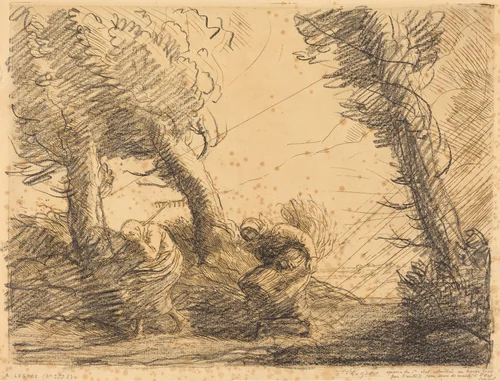 Harvesters Surprised by the Storm (Moissoneuses surprises par l'orage) by Alphonse Legros, print, 1837-1911