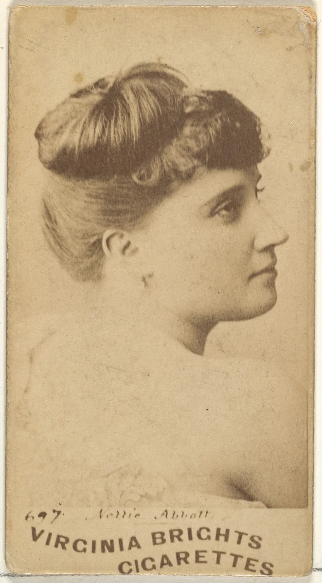 Card 697, Nellie Abbott, from the Actors and Actresses series (N45, Type 1) for Virginia Brights Cigarettes by Allen & Ginter, photograph, 1885-1891