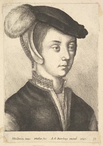 Young woman wearing a feathered cap by Wenceslaus Hollar, print, 1647