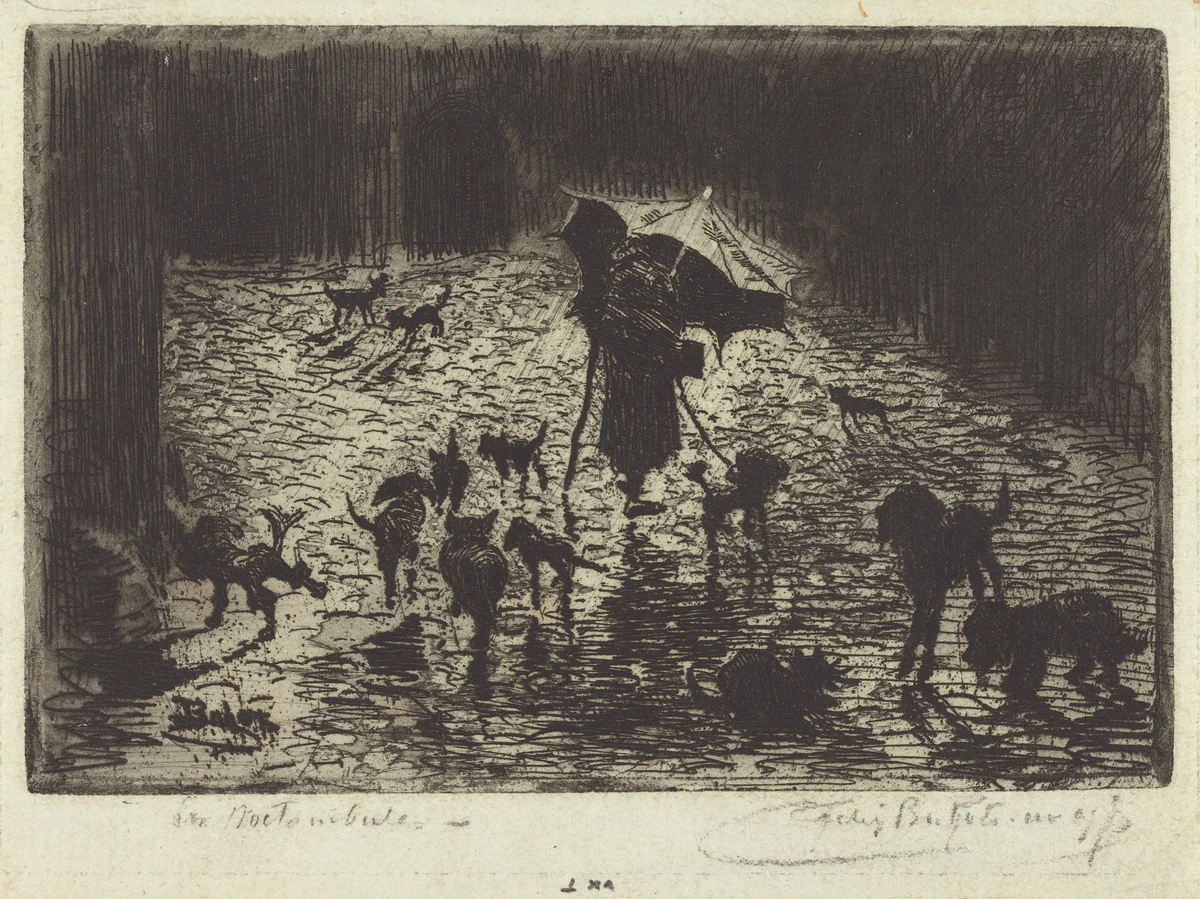 Les Noctambules (The Night Prowlers) by Félix-Hilaire Buhot, print, 1876-1877
