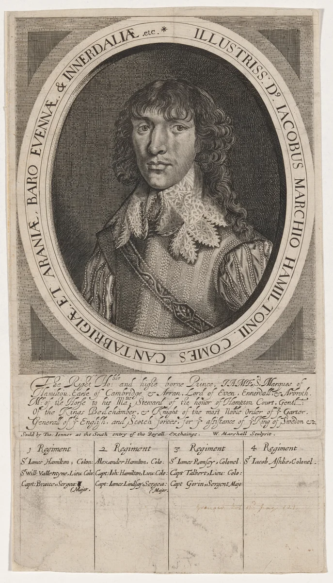 James, First Duke of Hamilton, as Marquis by William Marshall, print, 1569-1677