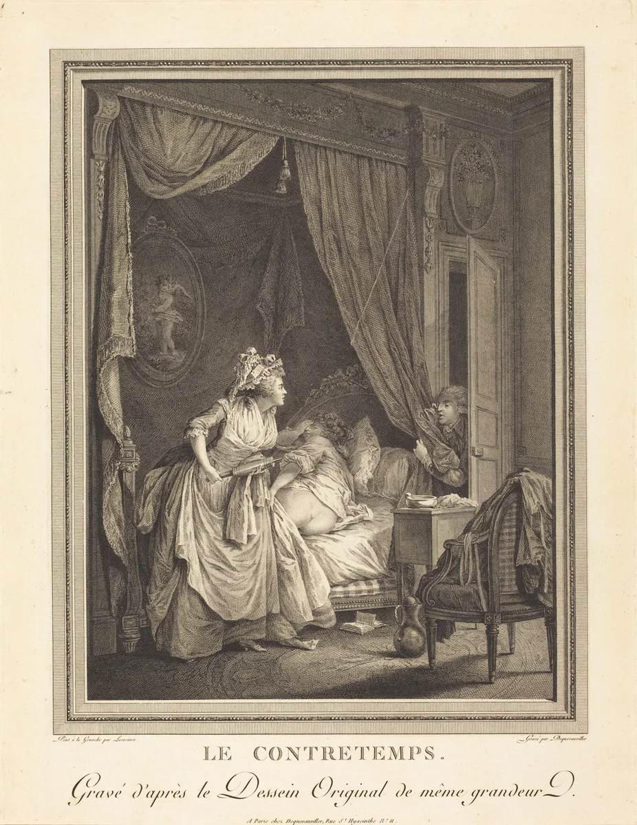 Le contretemps by Francois-Nicolas-Barthelemy Dequevauviller
Nicolas Lavreince, print, 1786