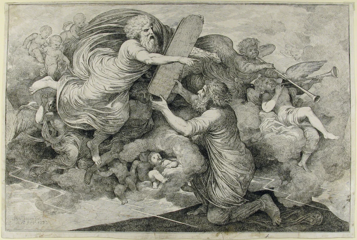 Moses on Sinai (Le tables de Loi judaique) by Simon Julien, print, 1773