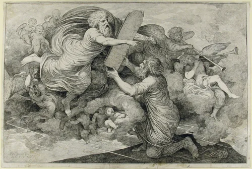 Moses on Sinai (Le tables de Loi judaique) by Simon Julien, print, 1773