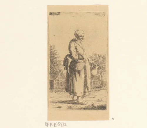 Oude vrouw met mand en kruik by Christina Chalon, print, 1758-1808