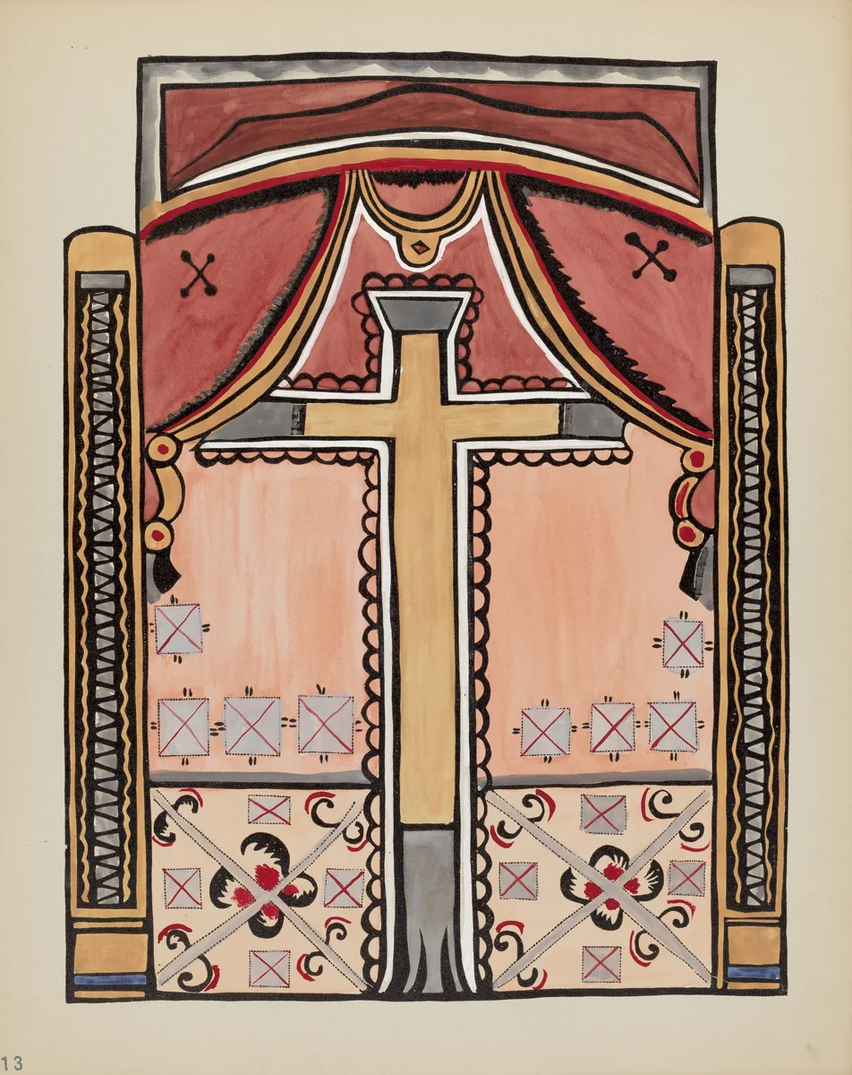 Plate 13: Design with Cross, Chimayo: From Portfolio "Spanish Colonial Designs of New Mexico" by American 20th Century, index of american design, 1935-1942