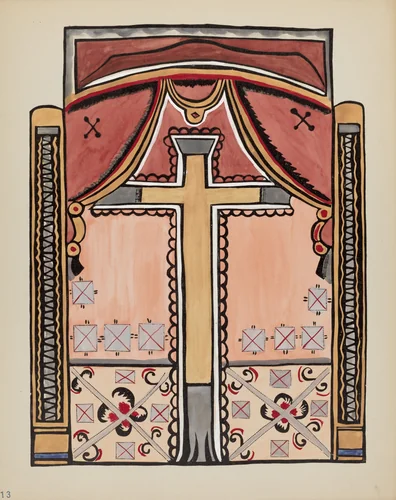 Plate 13: Design with Cross, Chimayo: From Portfolio "Spanish Colonial Designs of New Mexico" by American 20th Century, index of american design, 1935-1942