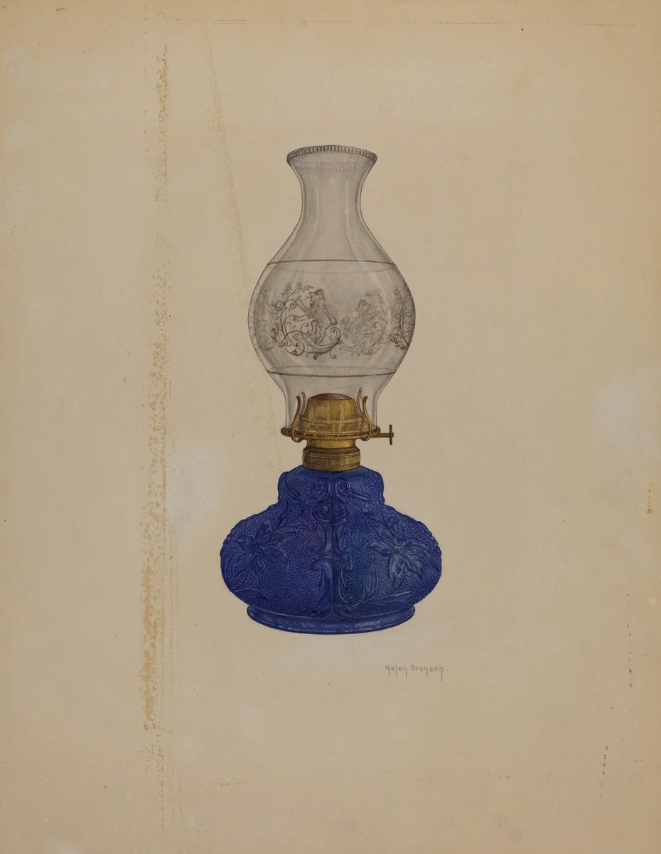 Blue Glass Lamp by Helen Bronson, index of american design, 1937