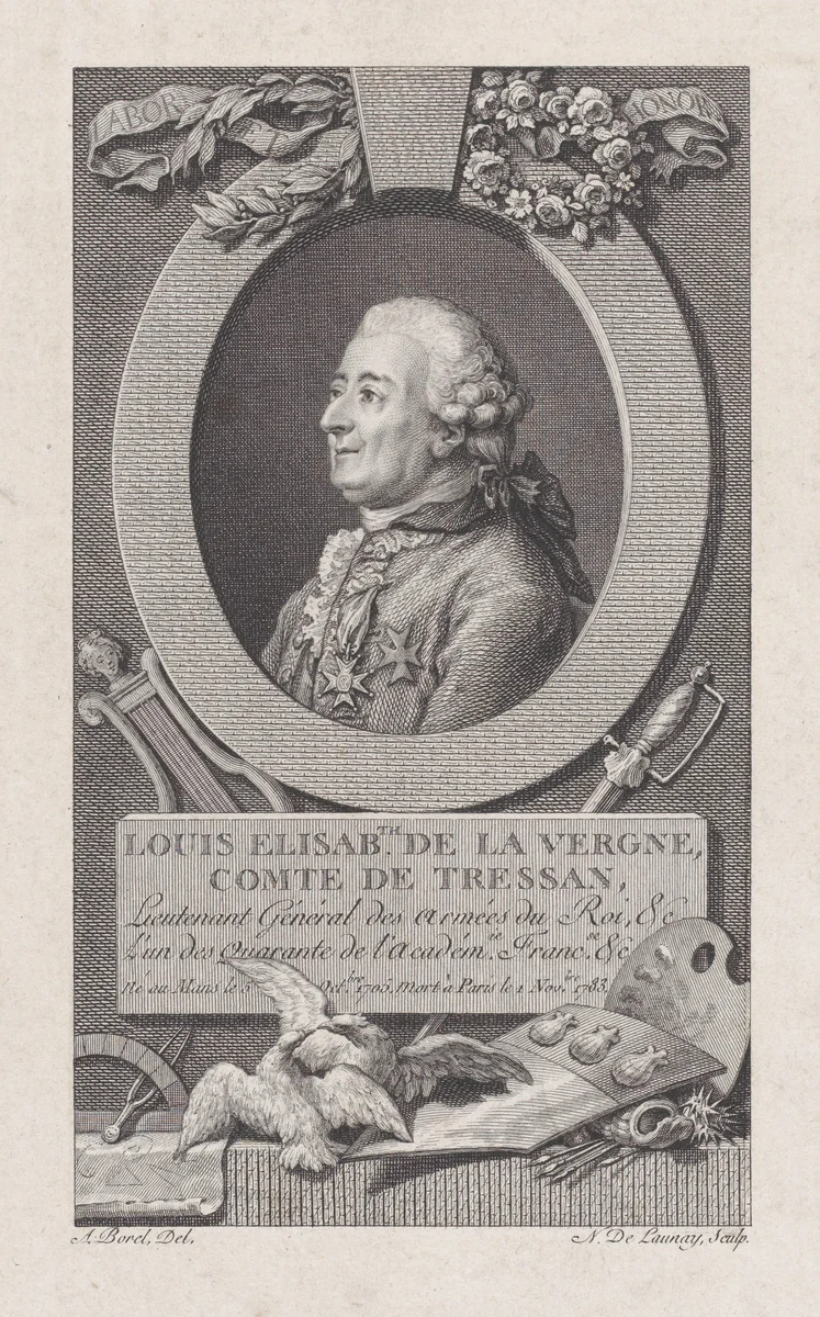 Portrait of Louis Elisabeth de La Vergne, Comte de Tressan by Nicolas de Launay, print, 1783-1792