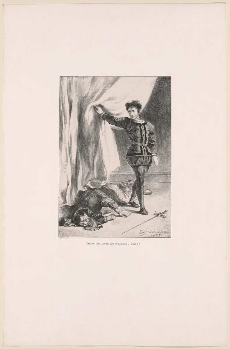 Hamlet and the Body of Polonius, plate 11 from Hamlet by Eugène Delacroix, print, 1835