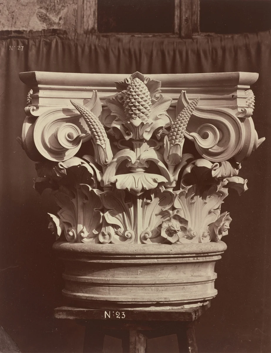 Ornamental Sculpture from the Paris Opera House (Column Fragment) by Louis-Émile Durandelle, photograph, 1865-1874