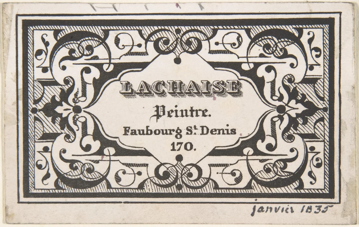 Trade Card by Jules-Edmond-Charles Lachaise, drawing, 1835