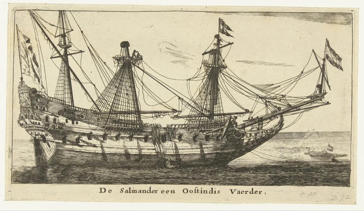 Het schip De Salamander by anonymous, print, 1652-1701