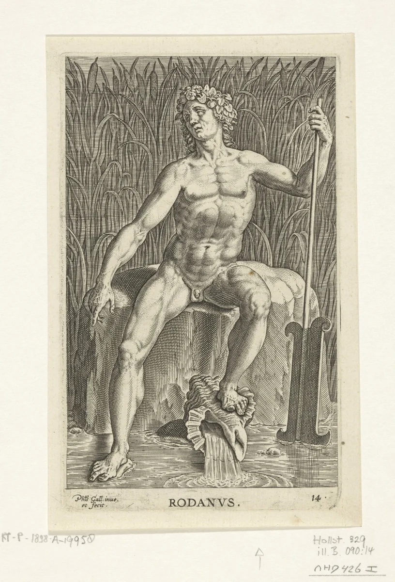 Riviergod Rodanus by Unknown, print, 1586