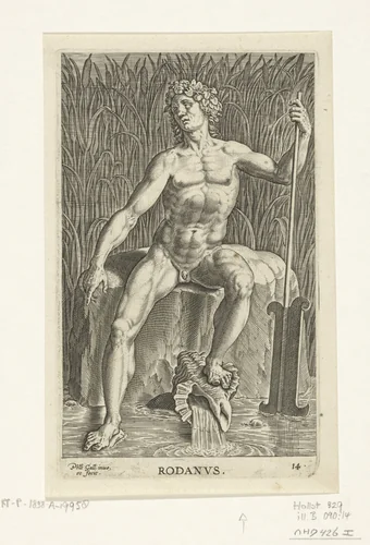 Riviergod Rodanus by Unknown, print, 1586