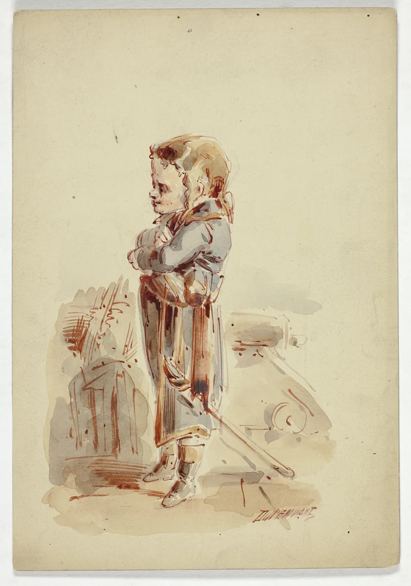Boy Posing as Admiral on Ship by Dupenvant, painting, 1800-1899