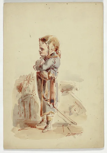 Boy Posing as Admiral on Ship by Dupenvant, painting, 1800-1899